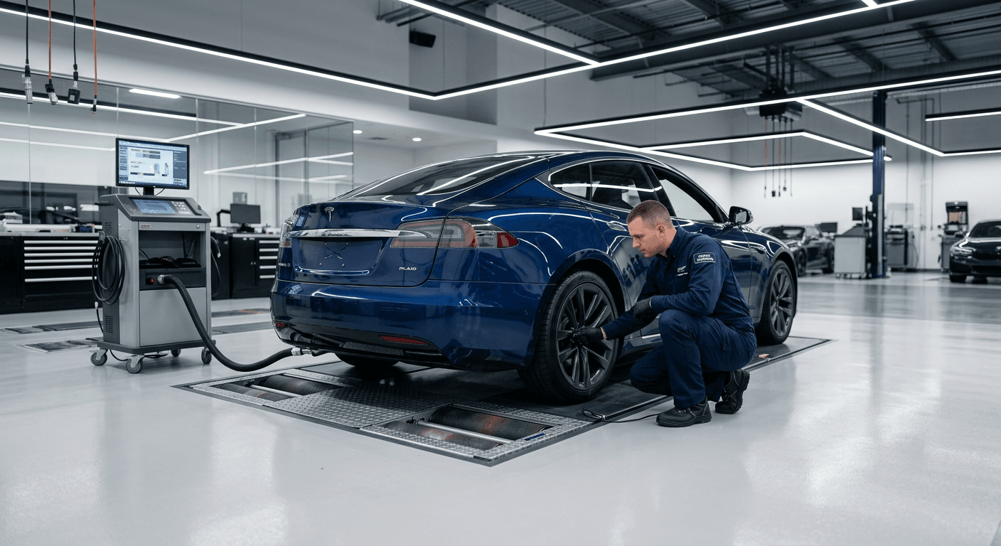 Técnico inspeccionando un vehículo en la línea de revisión